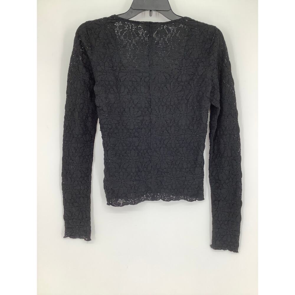 Lucky Brand Women's Small Jet Black Long Sleeve Textured Square Neck Top E12-4 - Picture 4 of 11